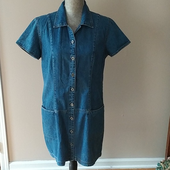Vintage Dresses & Skirts - Vintage GAP Blue Jeans Denim Mini Dress Button Up